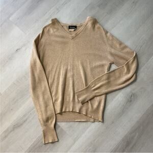 John Weitz 100% Pure Cashmere Tan V Neck Sweater Womens Size L